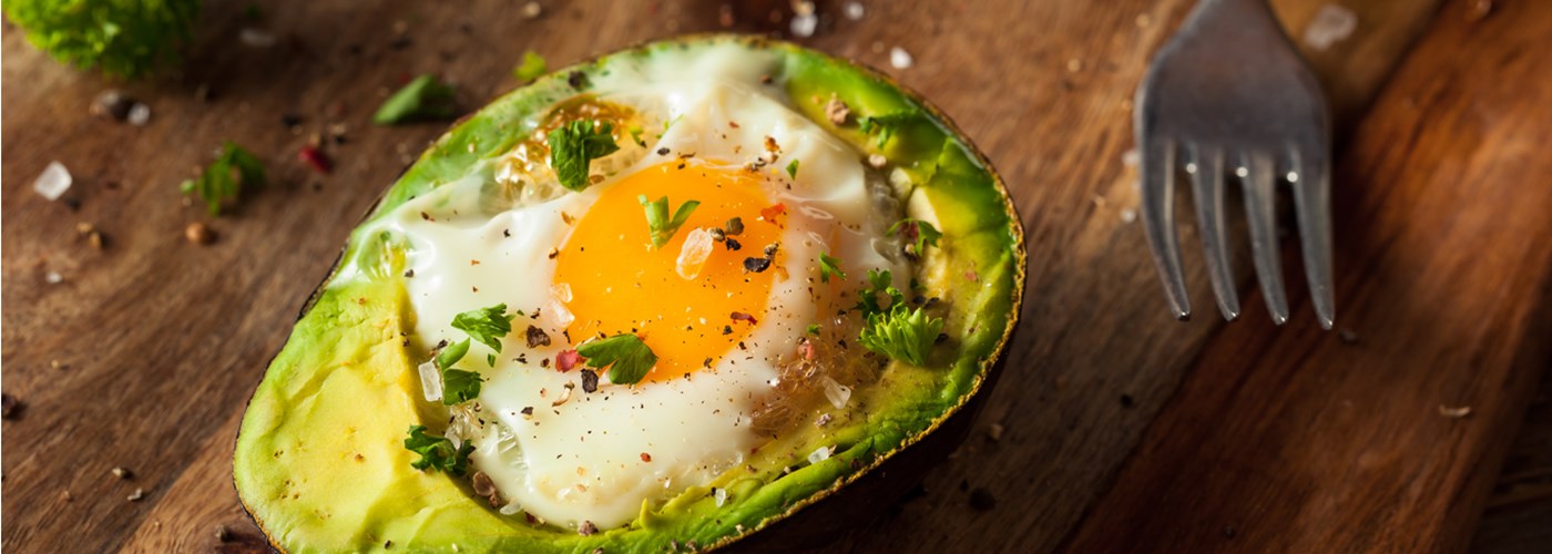 A delicious baked egg inside an avocado