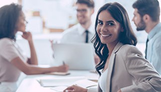 Smiling women at meeting