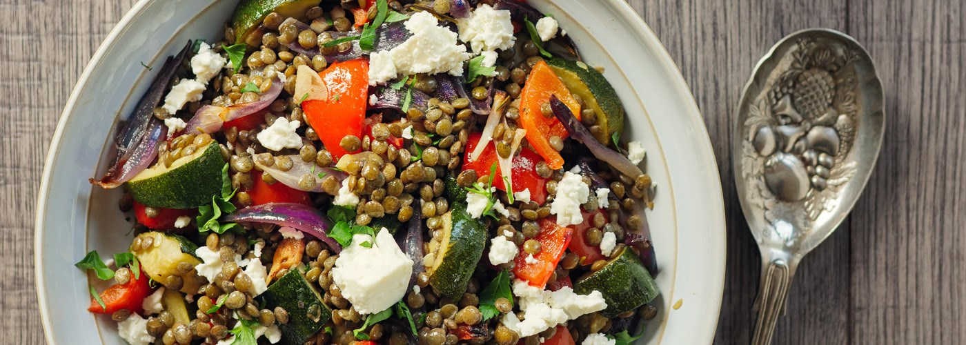 Roasted veggie and lentil jumble dish